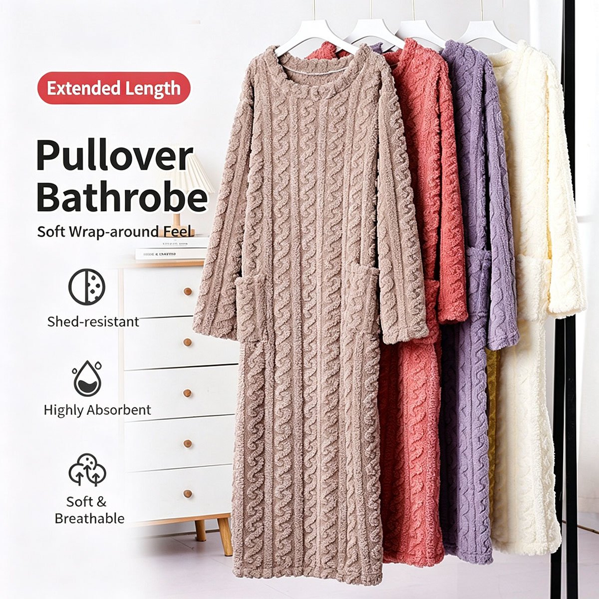 Bathrobe - Gaun Tidur Beludru Karang Musim Dingin,