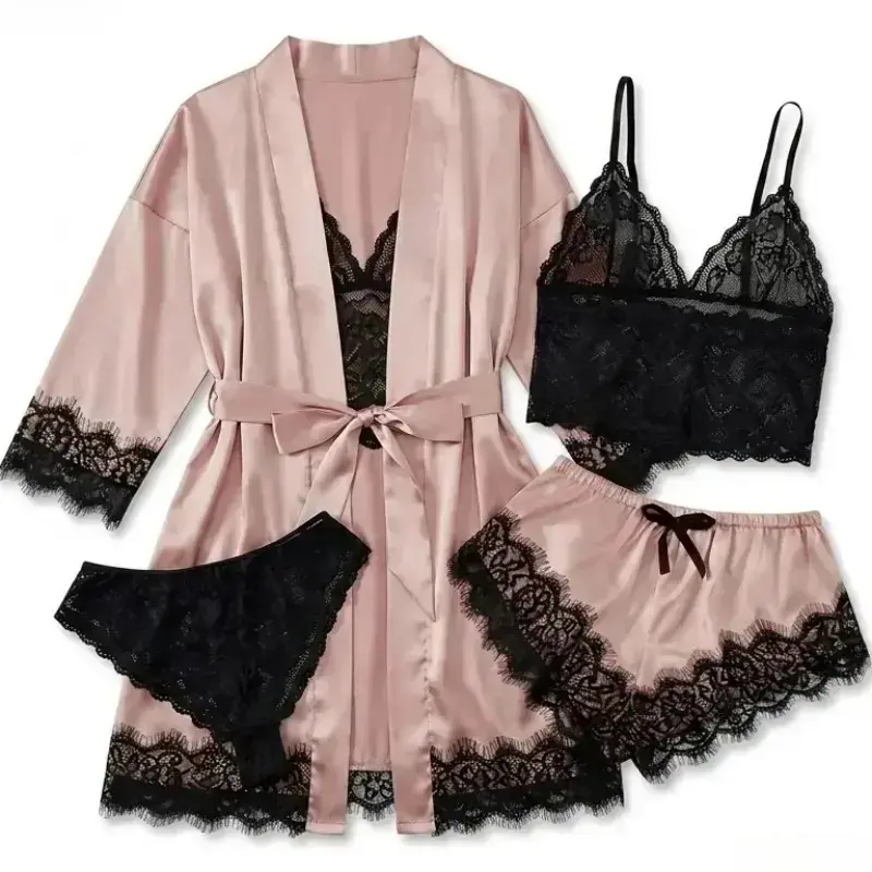 Bathrobe - Set Piyama Satin 4 Potong untuk