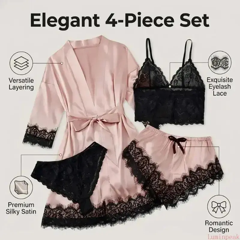 Set Piyama Satin 4 Potong untu - Bathrobe ulasan dan harga