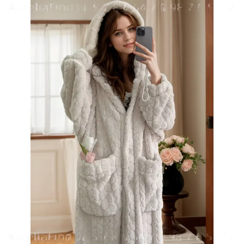 Jubah Flanel Wanita Musim Gugu - Bathrobe ulasan dan harga