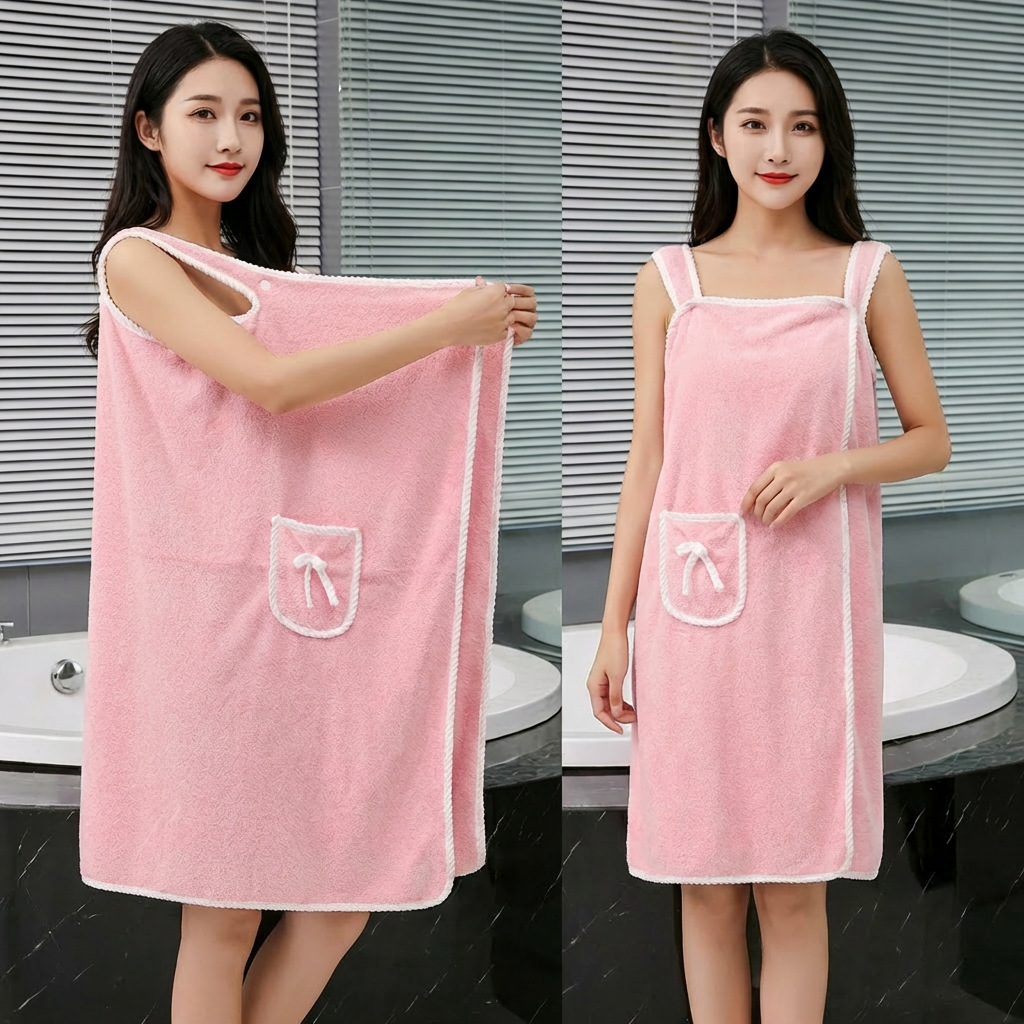 Gaun Mandi Coral Fleece Lembut - Spa Towel ulasan dan harga